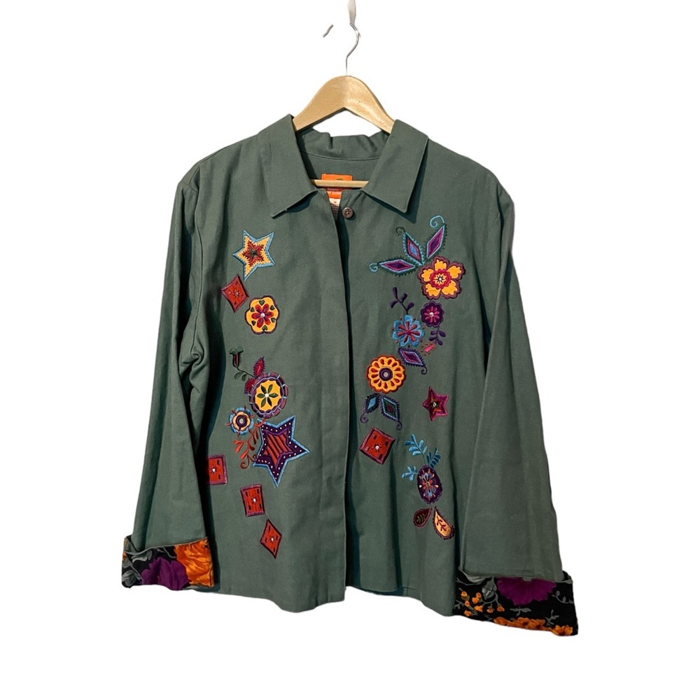 Hearts Of Palm Eclectic Colorful Floral Jacket - Bohemian, Hippie, Quirky